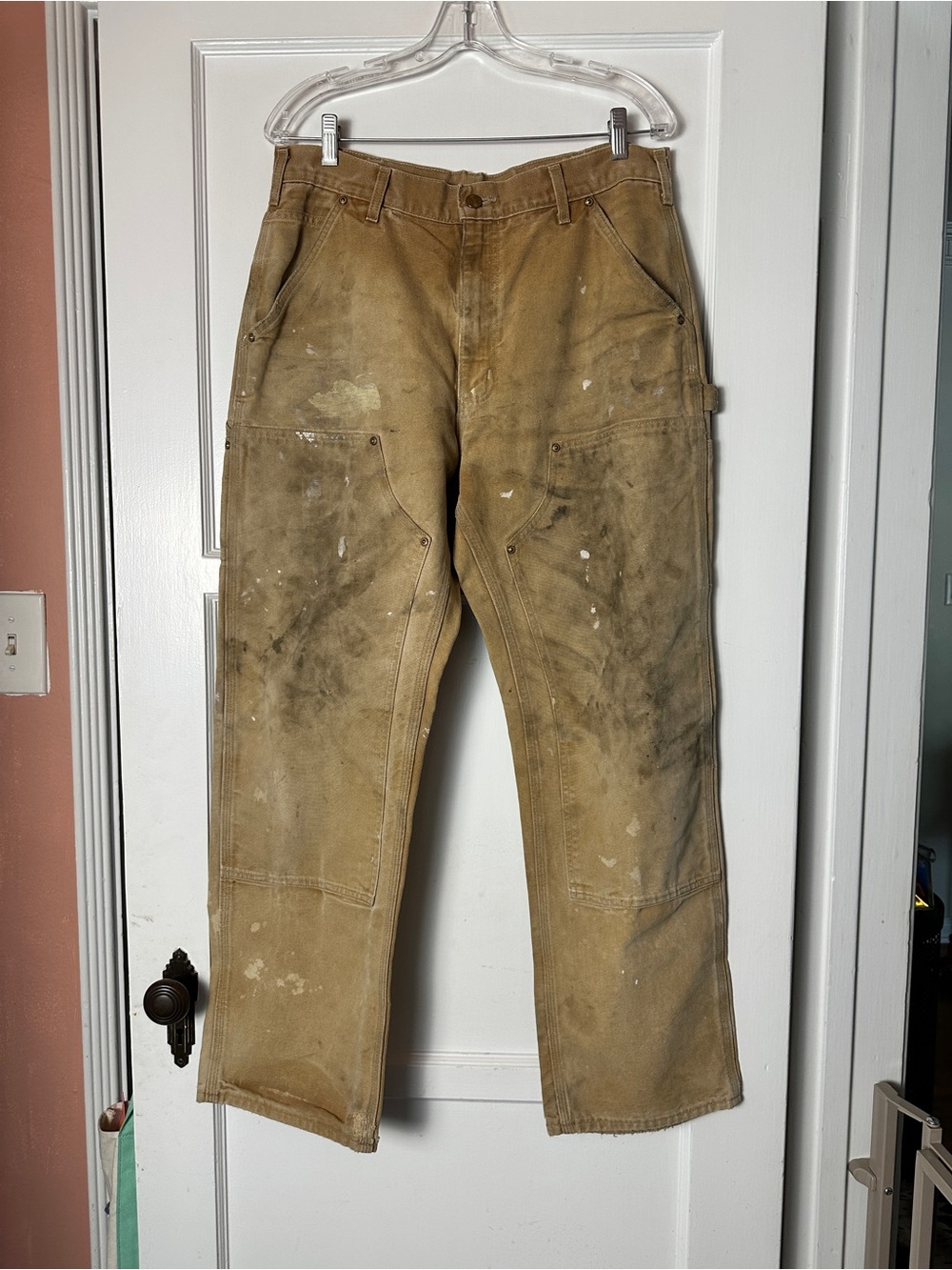 Distressed Cool Streetwear Carhartt Brown/Tan Canvas Carpenter Cargo Pants